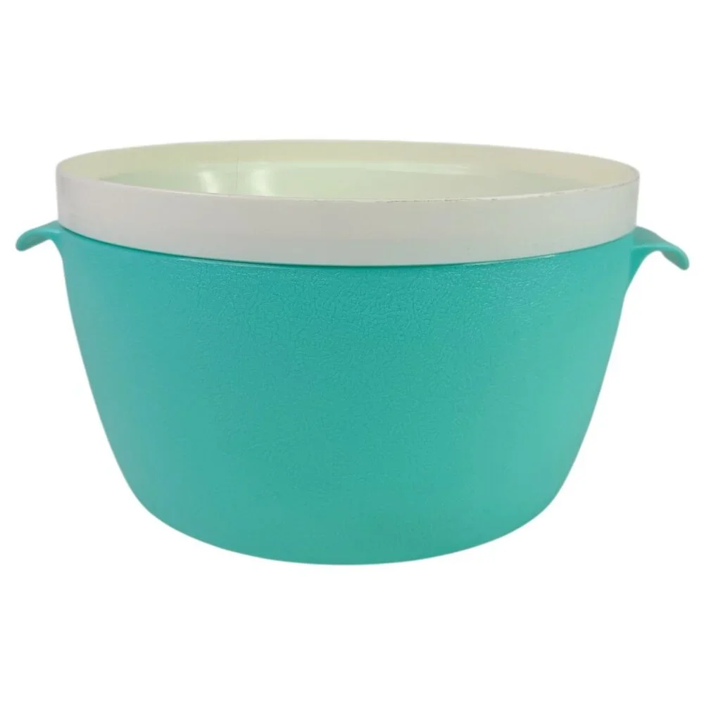 Vintage Bolero Therm-O-Ware Turquoise White Ice Bucket Insulated‎ Bowl With Lid